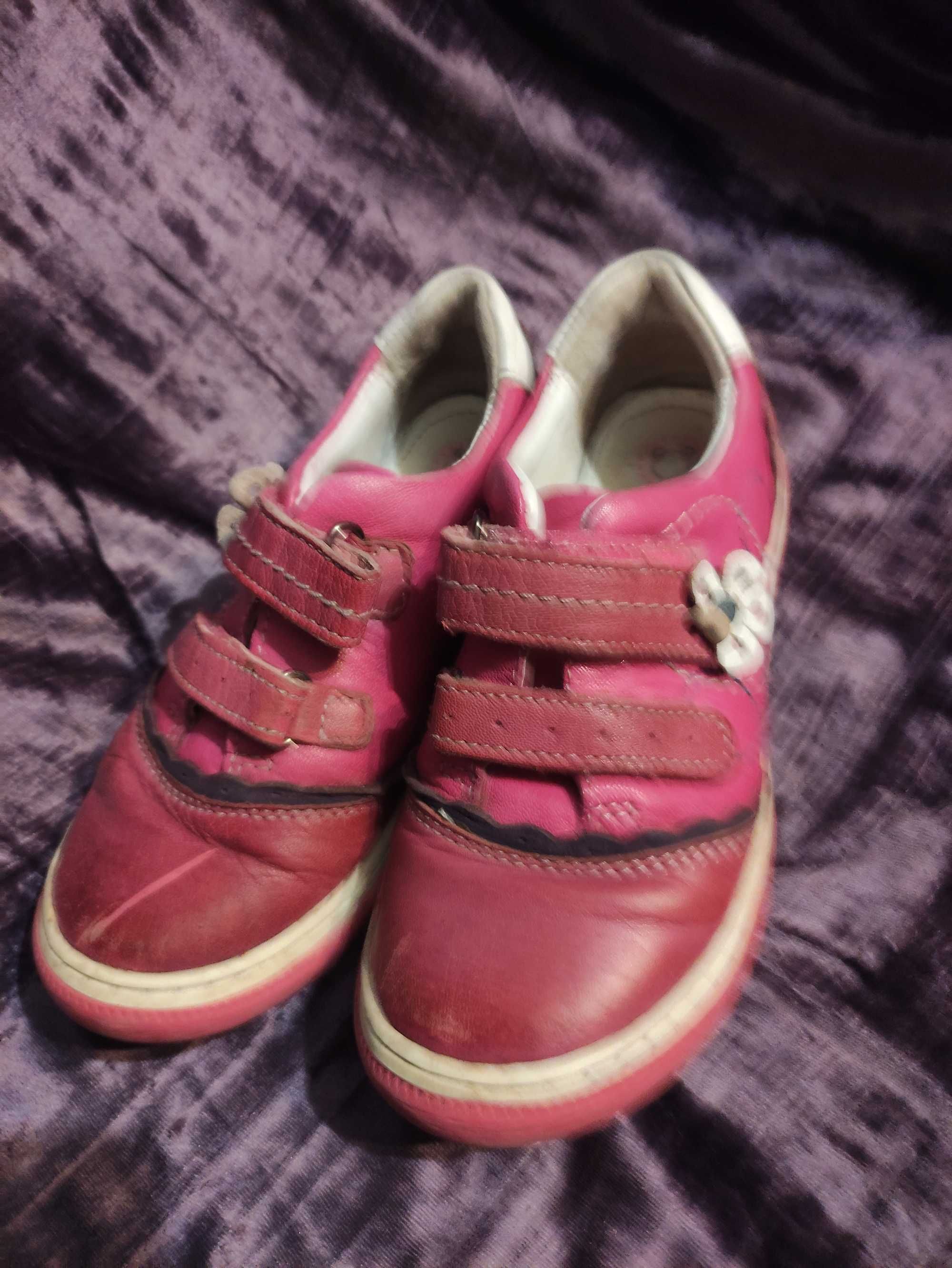 Skórzane półbuty dziewczęce Lasocki Kids r.30/19,5 na rzepy różowe