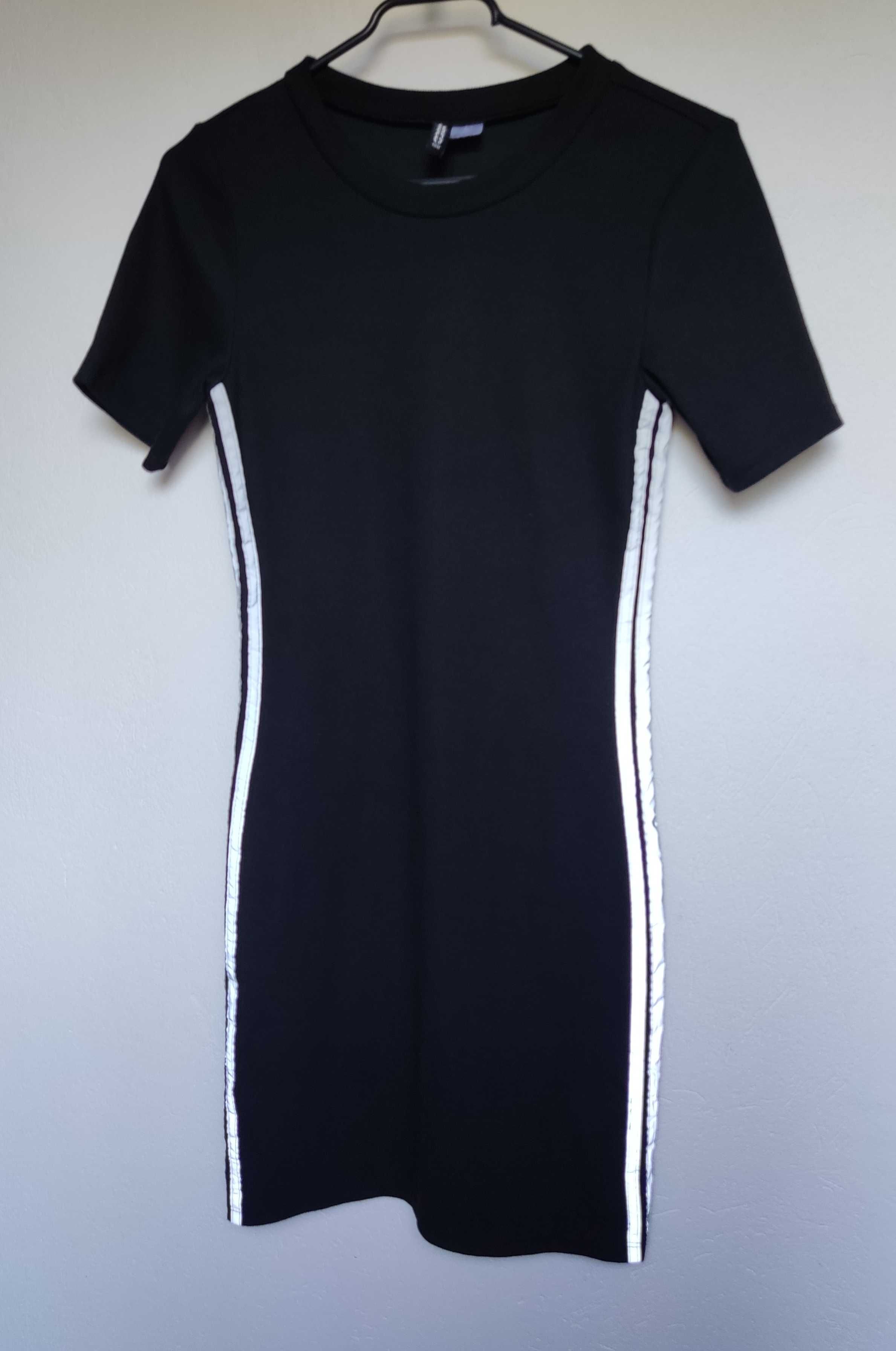 Sukienka krótka bodycon elastyczna obcisła czarna z pasem odblaskowym