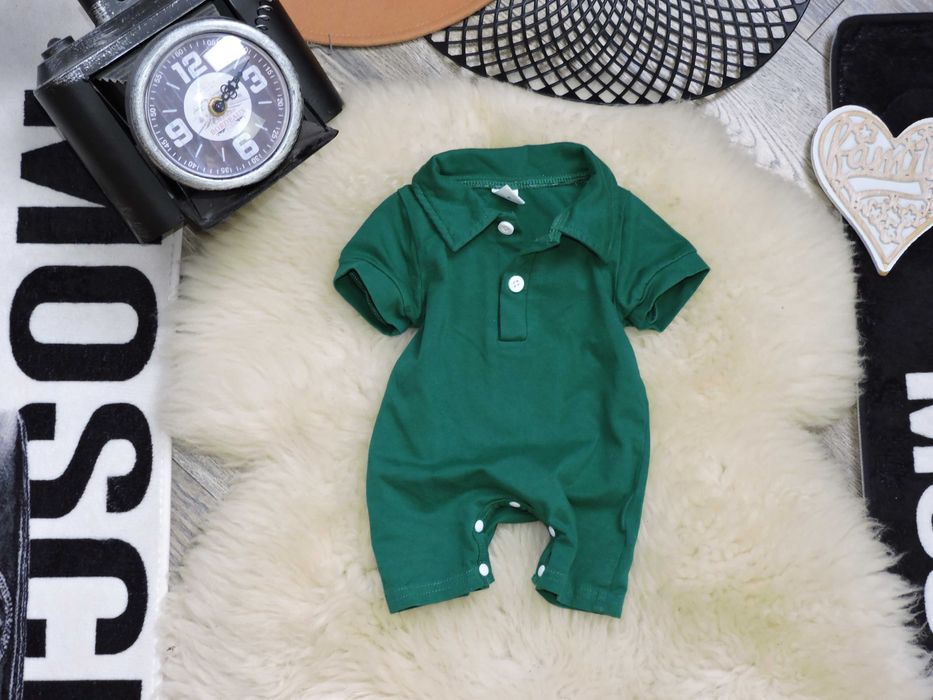 Sinsay - bawełniany rampers zieleń butelkowa , kołnierzyk r 62