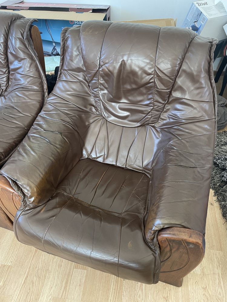 Skórzany wypoczynek sofa + 2 fotele