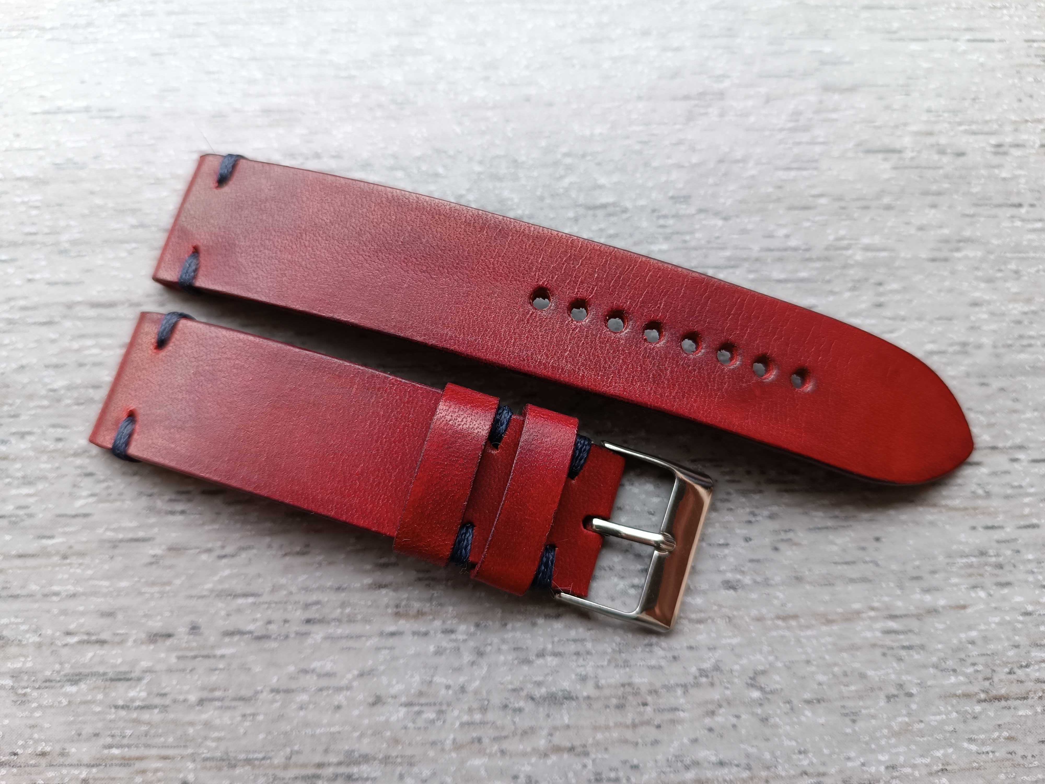 Ciemnoczerwony skórzany pasek zegarka 20 mm