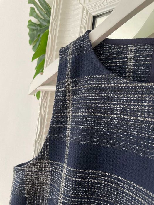 Mango top granatowy w kratkę krata elegancki vintage wiskoza S 36