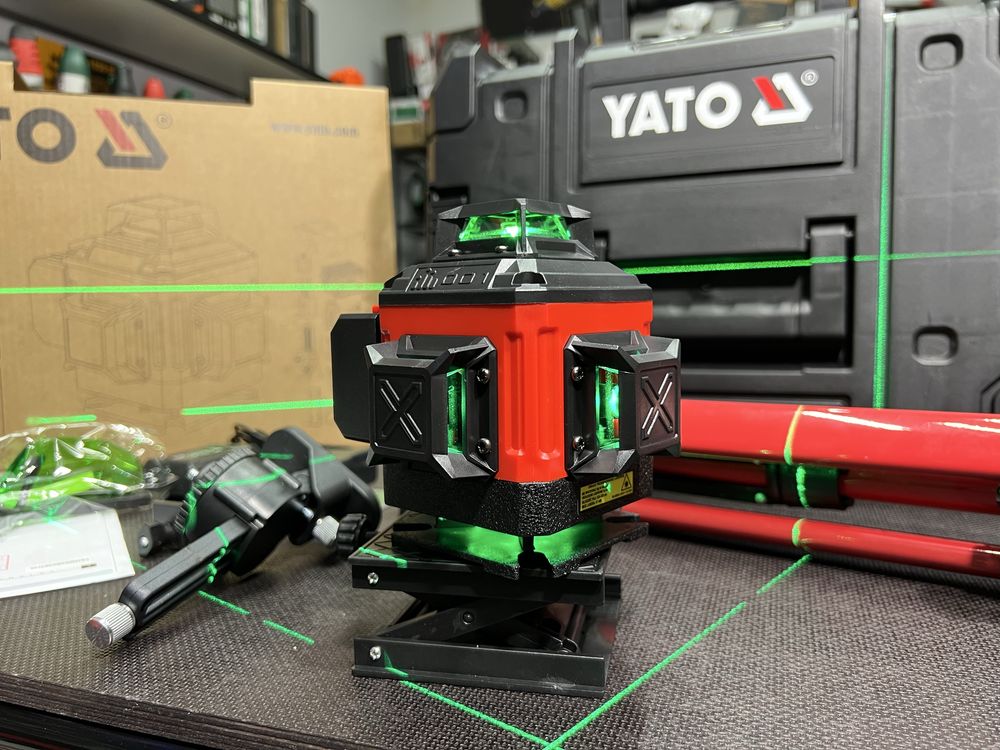 Лазерный уровень 4D YATO YT-30415 Зеленый луч + штатив