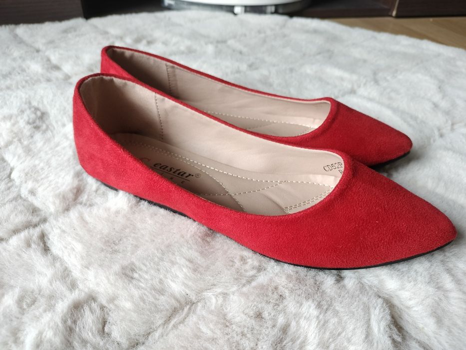 NOWE czerwone balerinki rozm 37 matowe typu zamsz