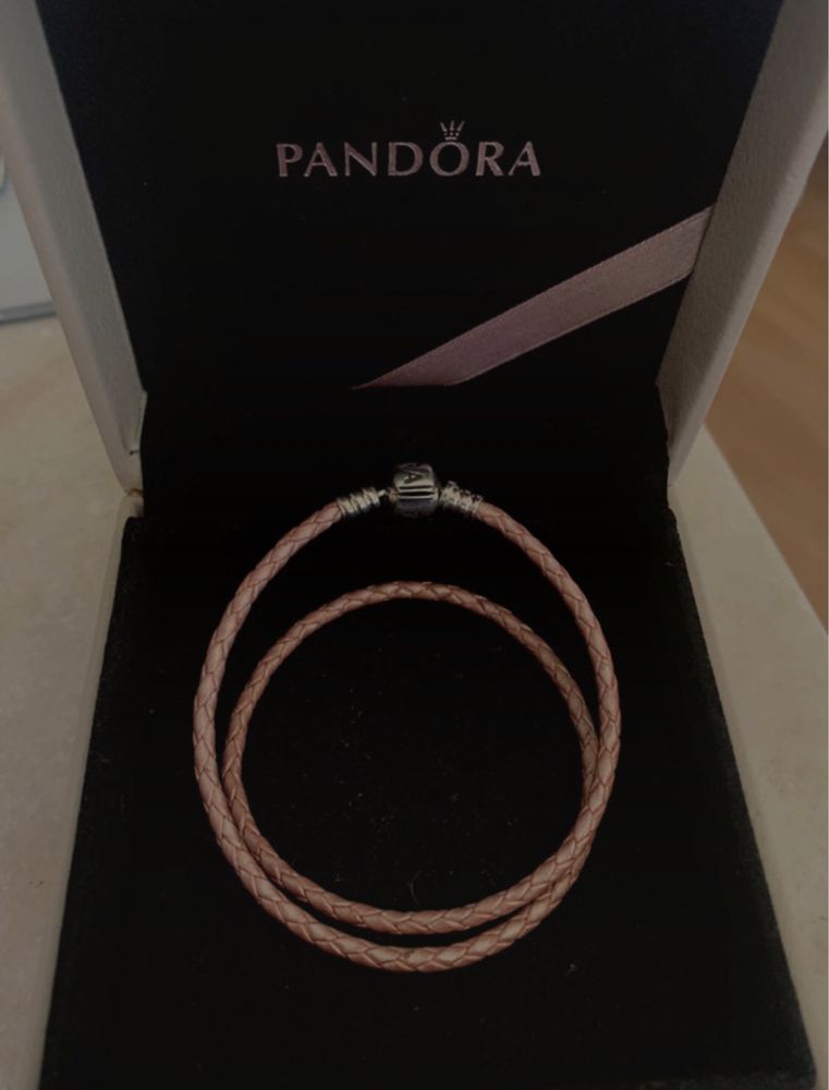 Pandora Duplo pulseira de couro rosa , como novo