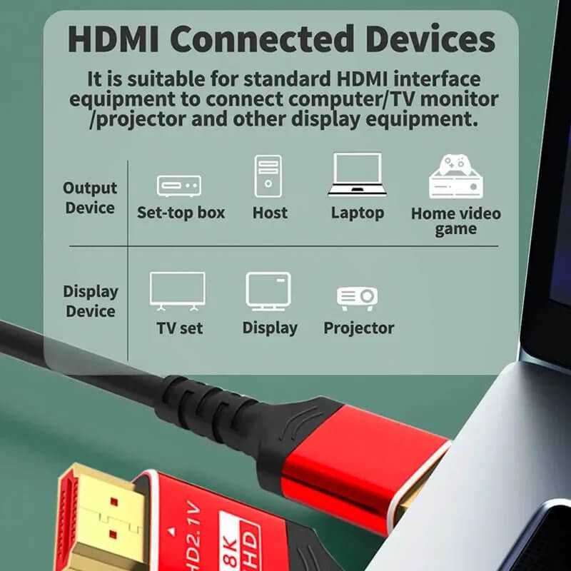 Kabel 2x HDMI 2.1 przesył danych do 8K o długości 2m czerwone końcówki