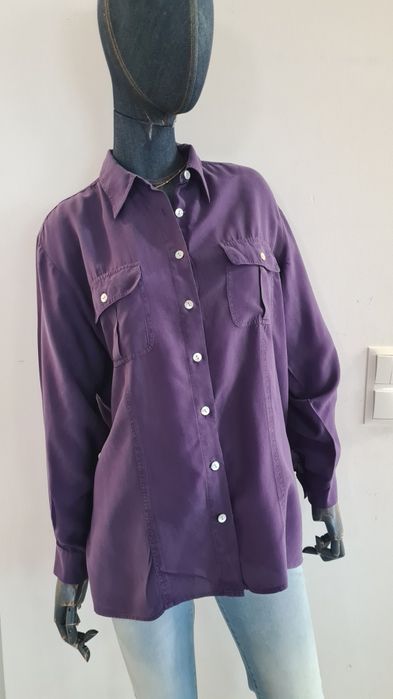 Koszula 100% Silk Jedwab. Głęboki Fioletowy, Śliwkowy. Oversize M / L