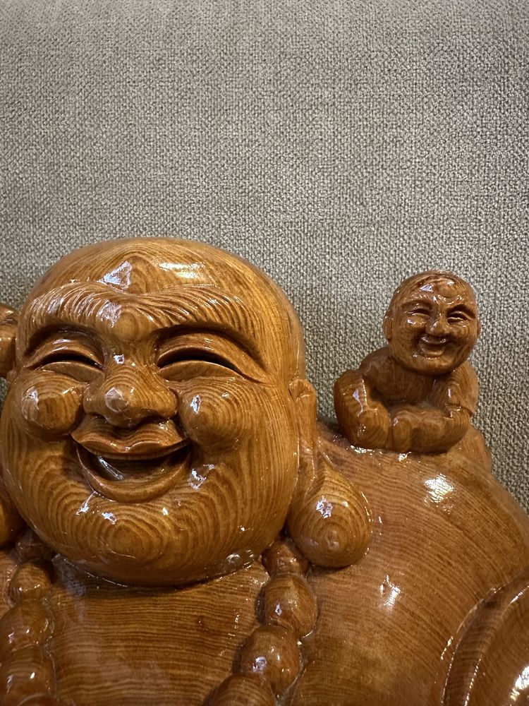 Budda, drewno, 5 dzieci, Feng Shui