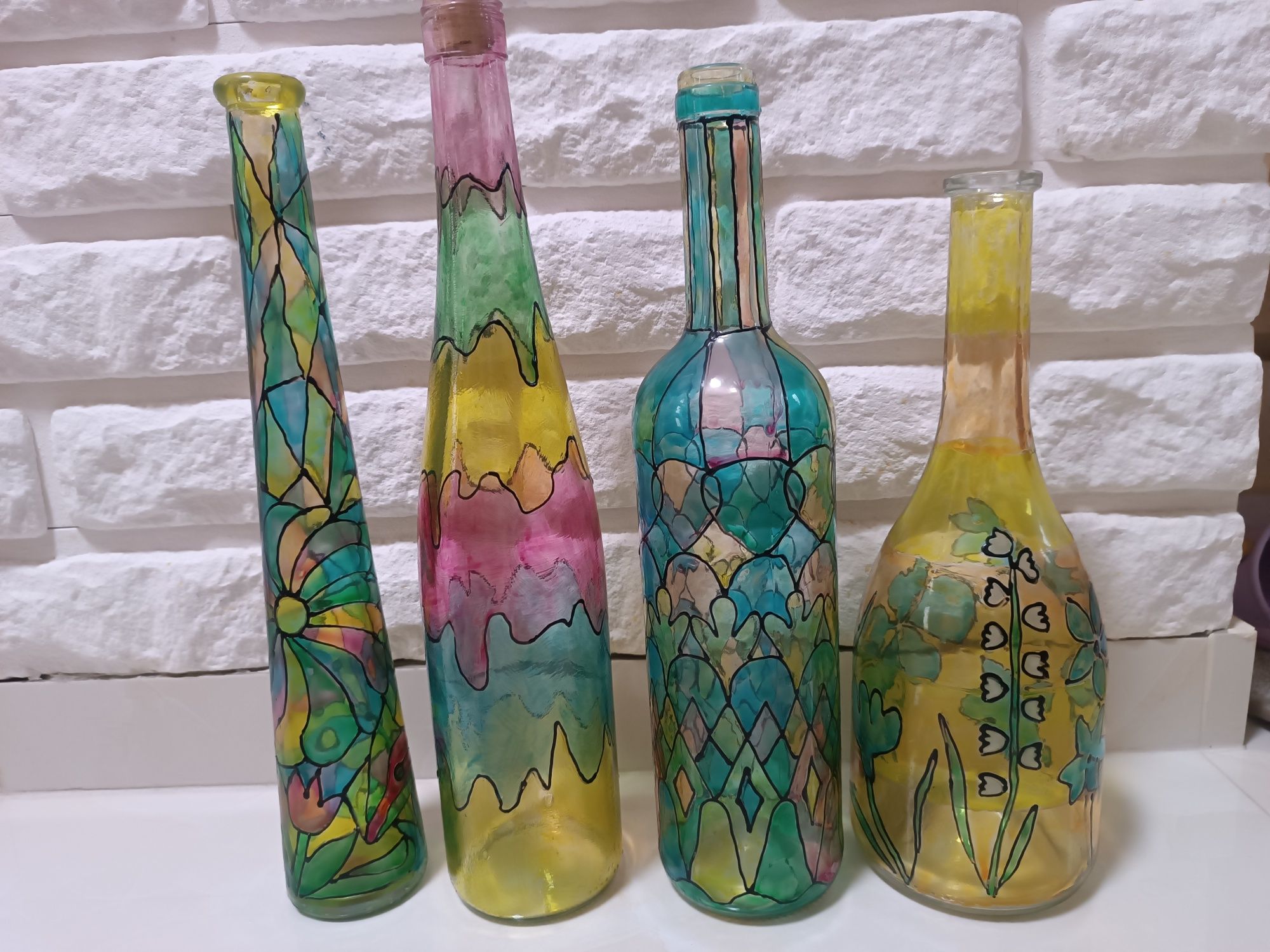 Butelki ozdobne ręcznie malowane decoupage