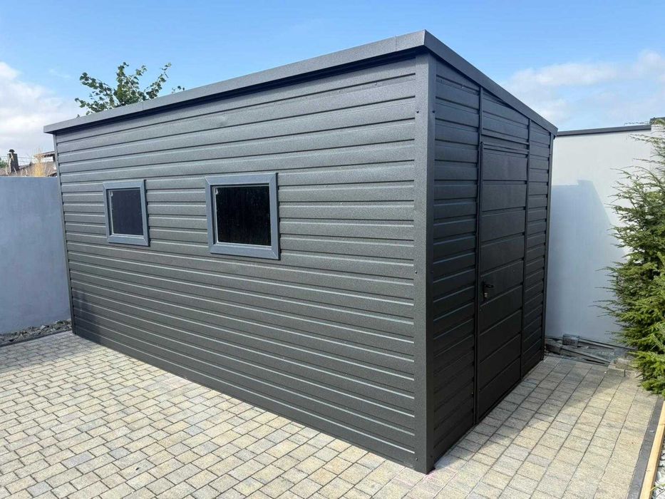 Domek ogrodowy narzędziowy 2.5×5 spad na prawo ciemny Grafit MAT