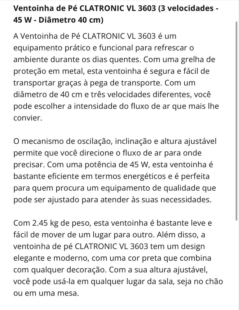 Ventoinha com pé clatronic