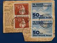 Znaczki pocztowe Niemcy, DDR, SBZ. Wycinek, 1950 rok.