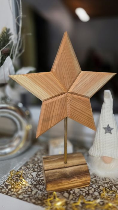 Świąteczny Stojak Gwiazda Drewno Lite Hand-Made Ozdoba Choinkowa