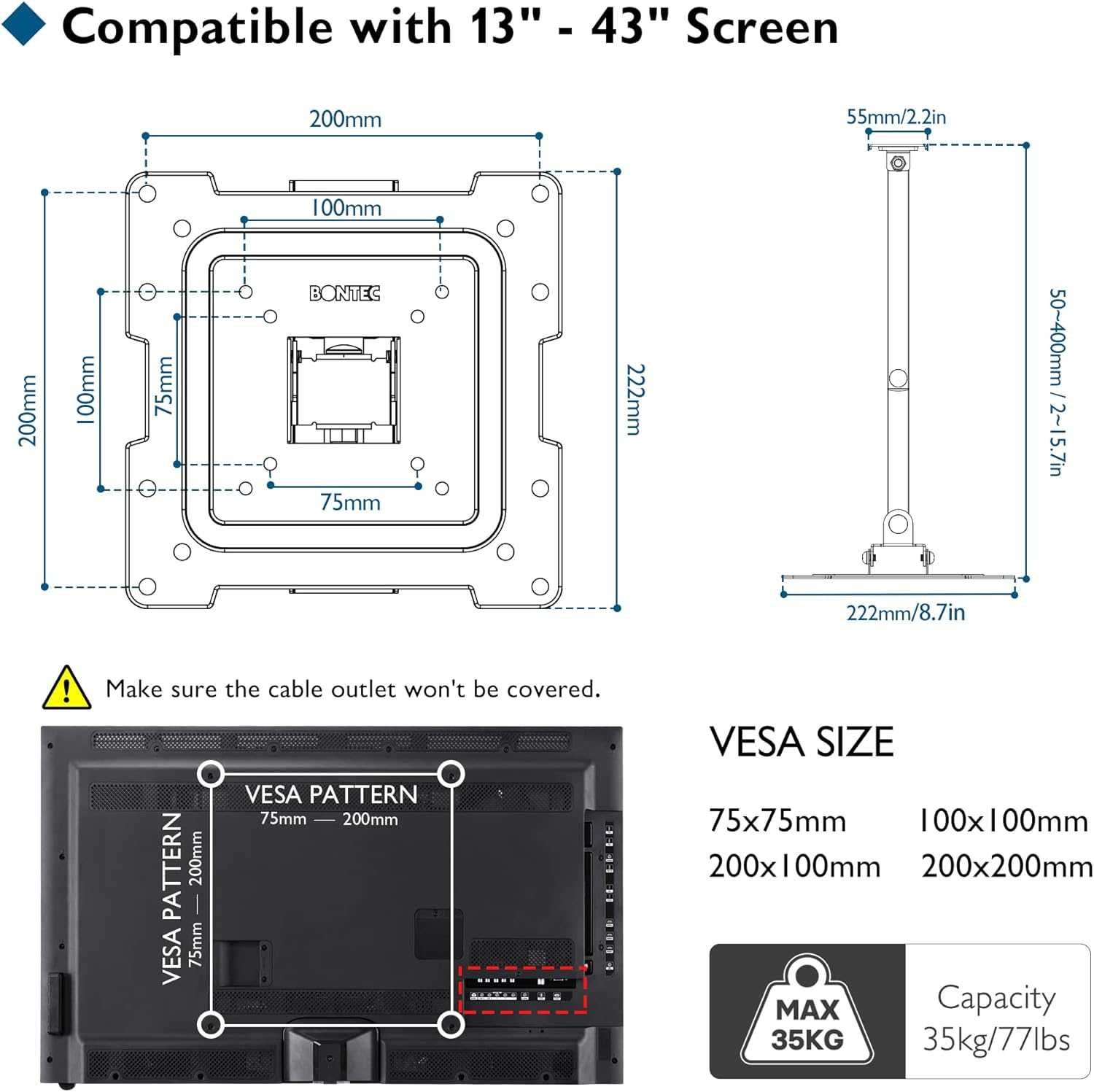 Ramię uchwyt obrotowy do monitora TV 35kg VESA Bontec CT 128