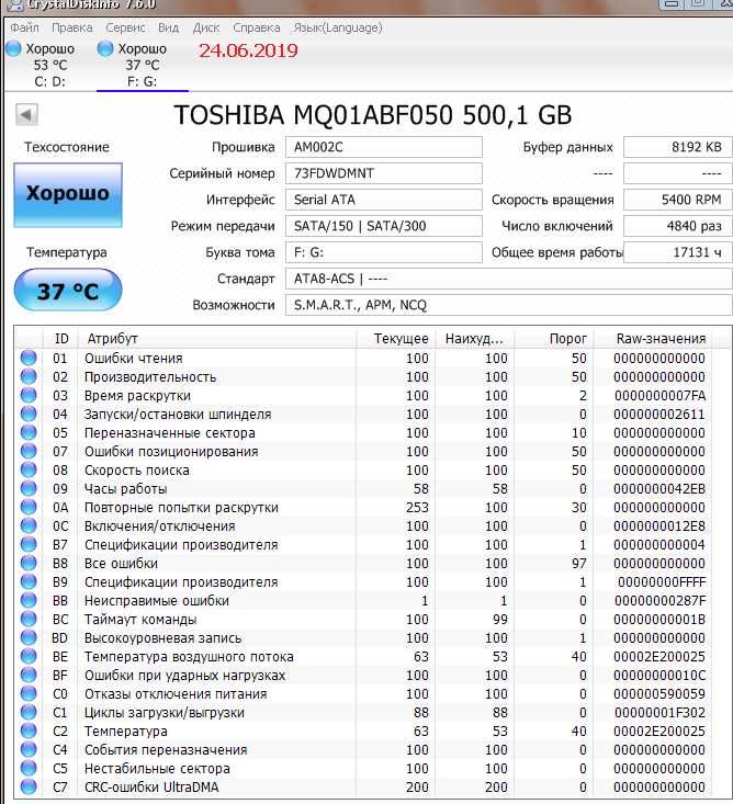 Продам недорого жёсткий диск TOSHIBA 2,5”(SATA), 500 гб, для ноутбука.