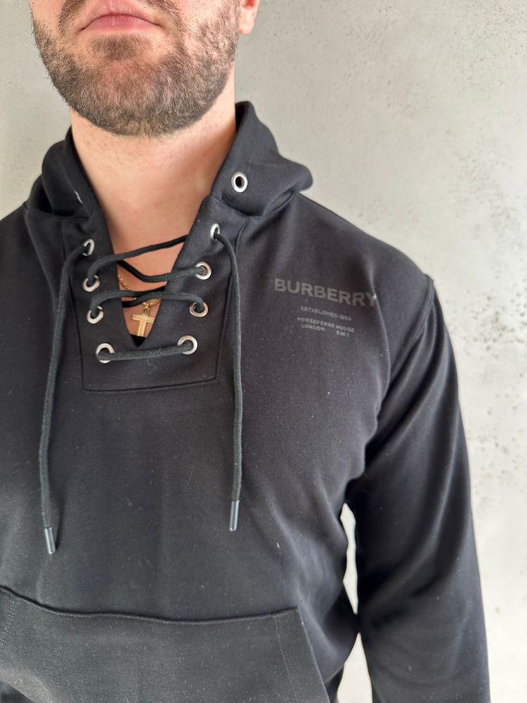 Bluza sznurki kaptur męska dekolt głęboki