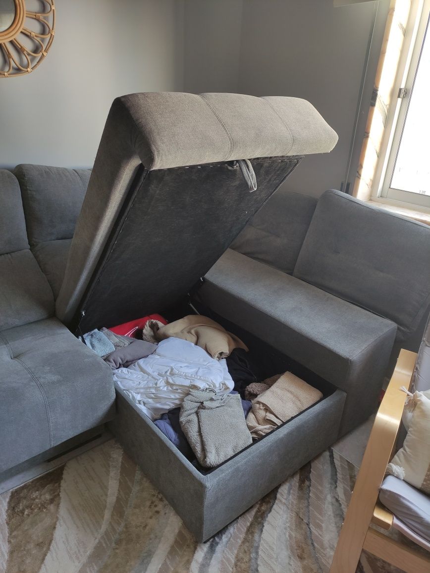 Sofá cinza c/chaise longue
