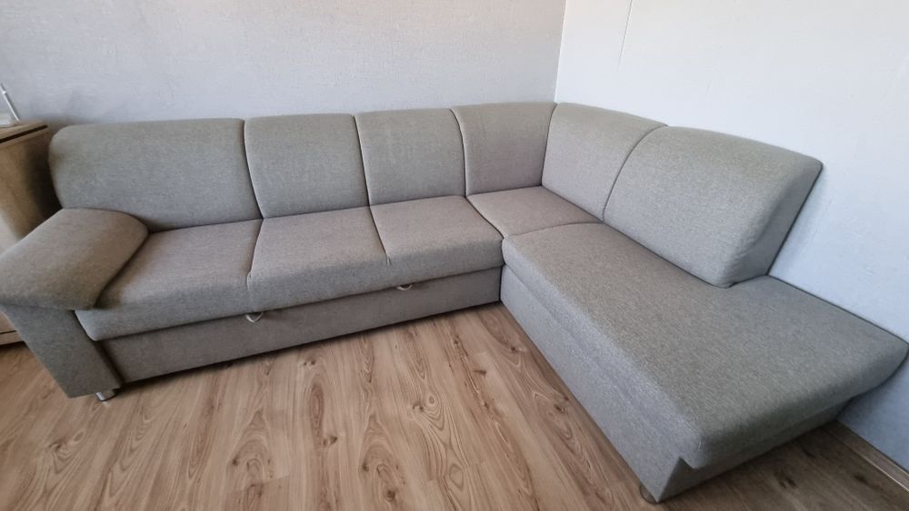 Sofa narożna funkcja spania szara kanapa narożnik