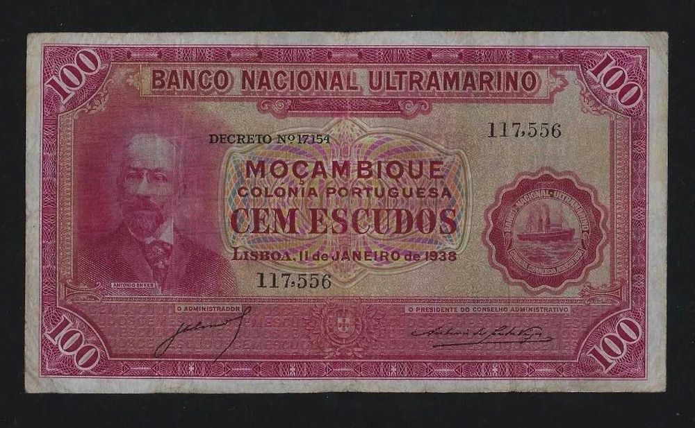 nota Moçambique 100 Escudos 1938 P-76 VF RARE