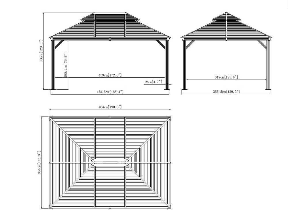 Altana ogrodowa 3x3,6 pawilon 3x4,2 m wiata 3,6x4,8 m wiata zadaszenie