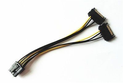 Переходник 20 см 2 х 15 pin SATA->8 pin (6+2) gpu PCI-E удлинитель