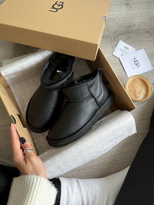Угі Чоловічі UGG Ultra Mini Black (Шкіра) Size 45 Хіт Сезону
