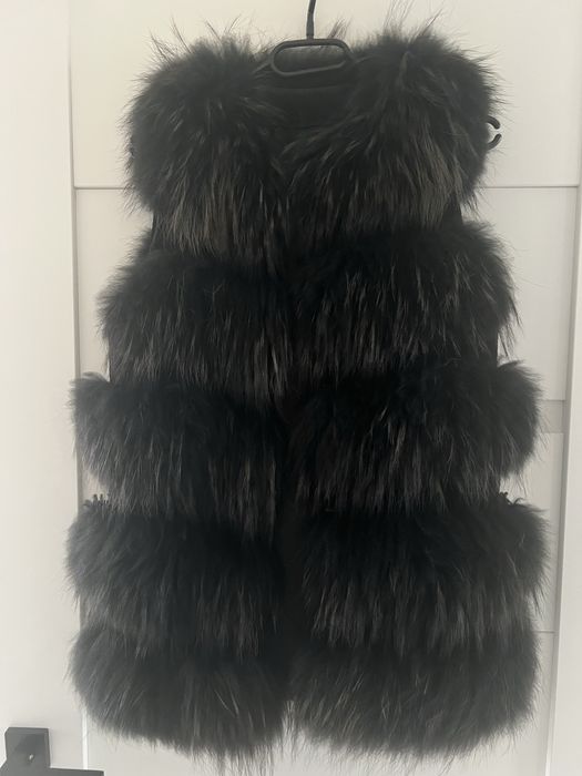 Kamizelka futro naturalne lis jenot czarna xs s