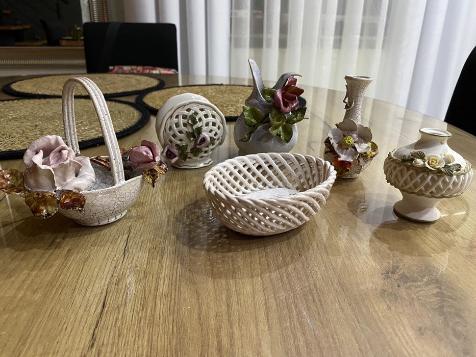 Wazony ceramiczne, serwetnik, koszyczki z PRL 6 sztuk