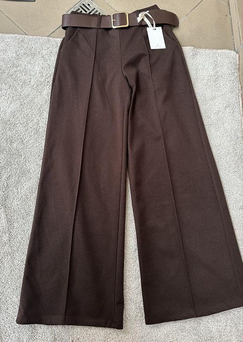 Spodnie czekoladowe dzianinowe szerokie nogawki italy