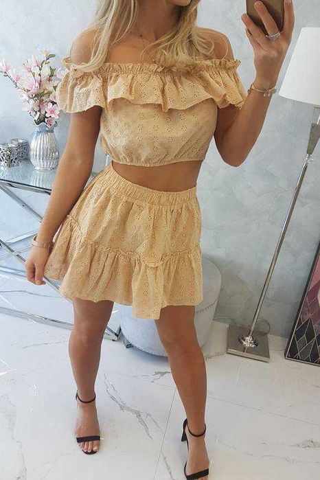 Komplet ażurowy beżowy