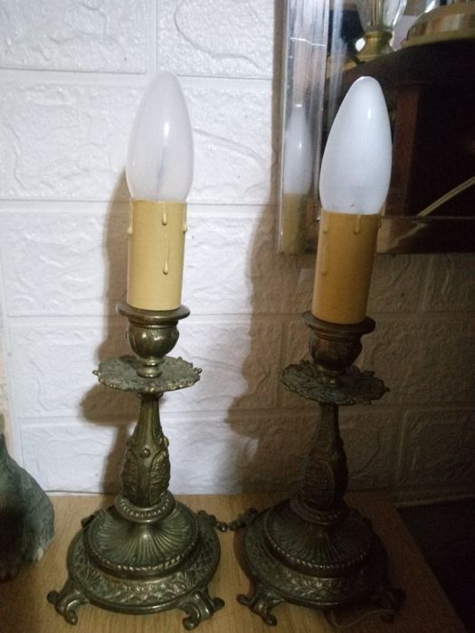 Dwie secesyjne lampki z mosiądzu antyczne gilza