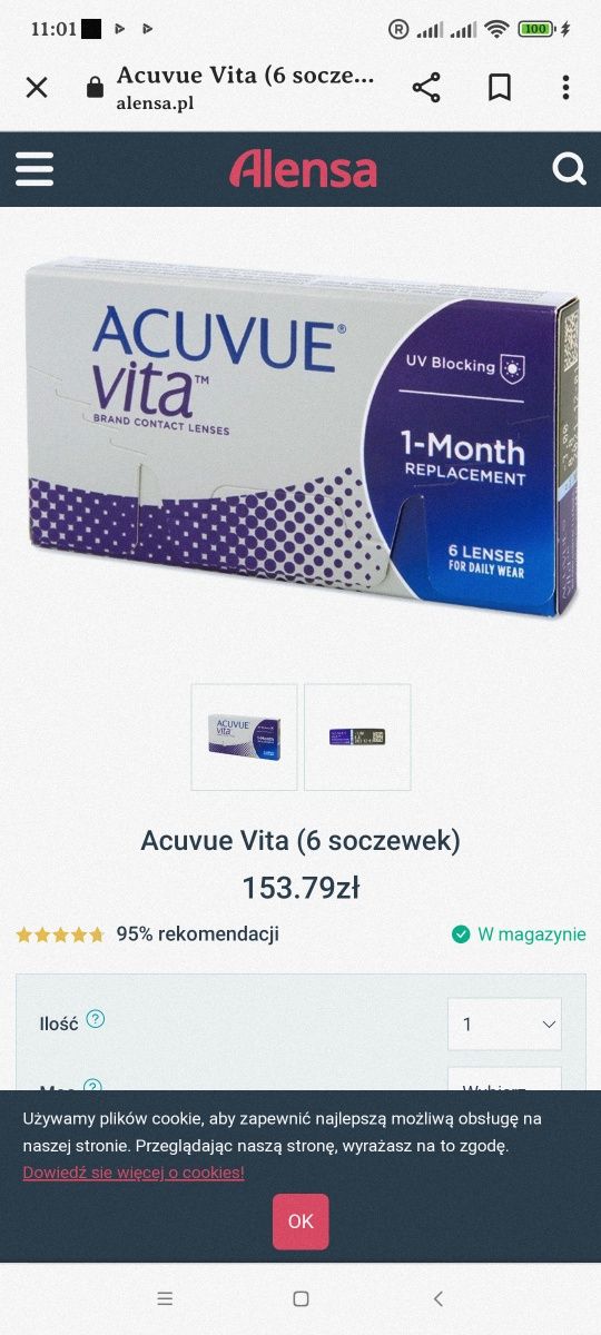 Soczewki Acuvue Vita -5.75  -8.0  -8.50  -9.0  -9.5  -10.0  -11.0  -12