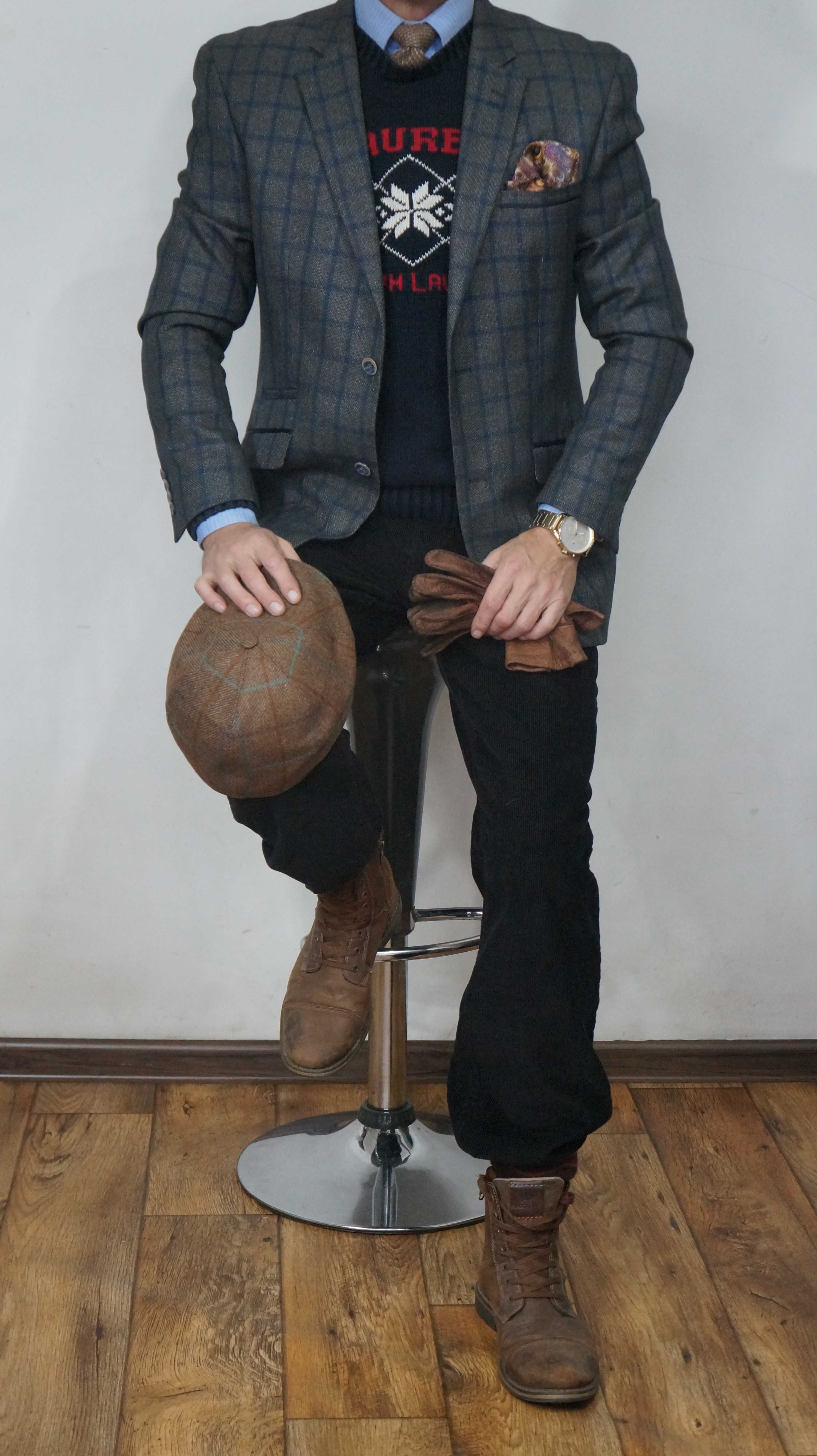 Blezer/Marynarka Cavani Roz. S-M Kolor Szary Granatowa Krata Slim Fit