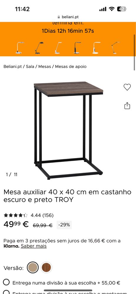 Mesa auxiliar 40 x 40 cm em castanho escuro e preto TROY