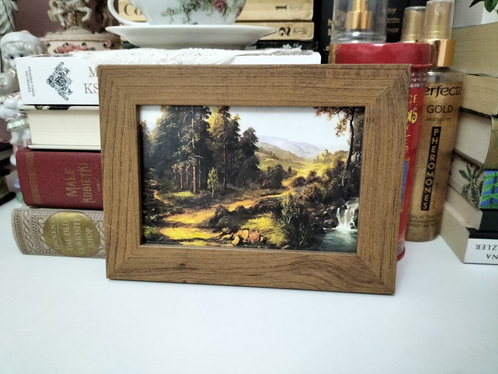 Obraz obrazek w drewnianej ramie pejzaż widok retro vintage prl
