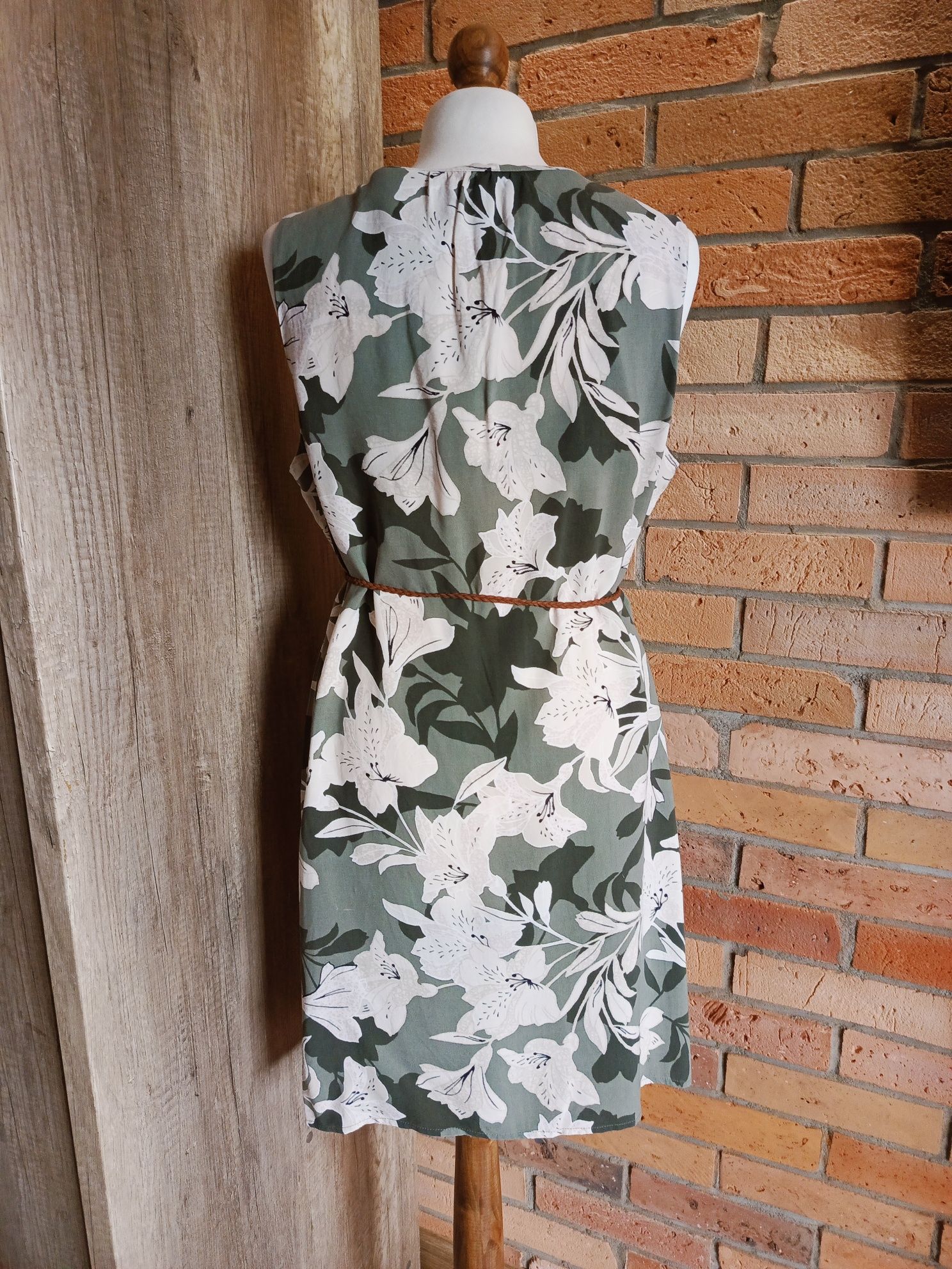sukienka oliwkowa boho w kwiaty Principles 44 100% wiskoza
