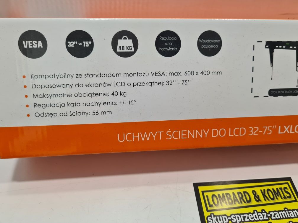 Uchwyt do Tv 32"-75"do 40kg Regulacja 15 st Nowy gw. Lombard Madej Sc