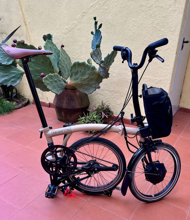 Brompton Electric Bike, C-Line 12 Speed, in Dune Sand