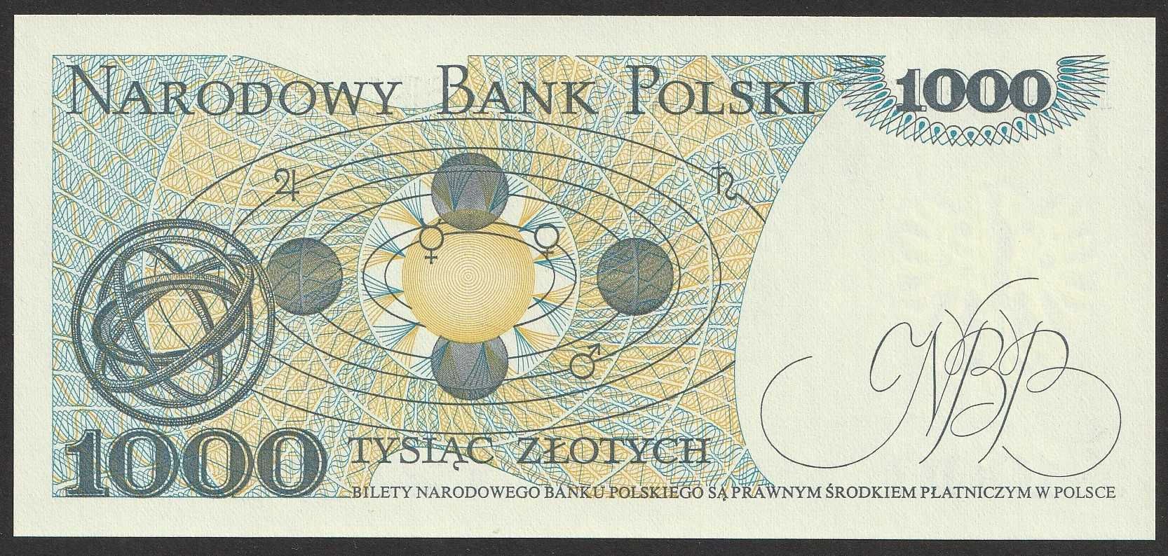 Polska 1000 złotych 1982 - Kopernik - KH - stan bankowy UNC