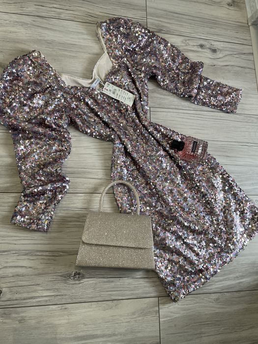 Cekinowa mini z bufkami w stanie idealnym