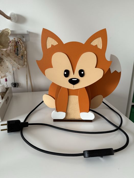 Makuto Art drewniania lampka nocna, stojąca 3D lisek