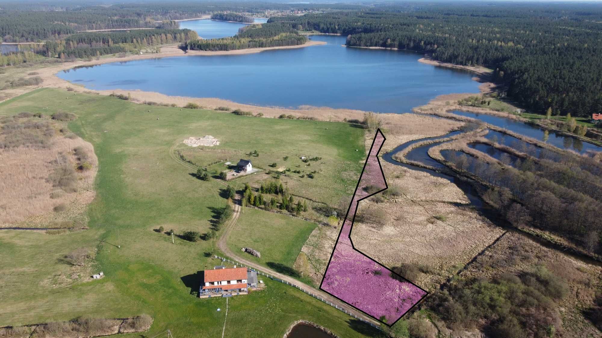 Działka z linią brzegową rzeki. Brzeźno Łyńskie