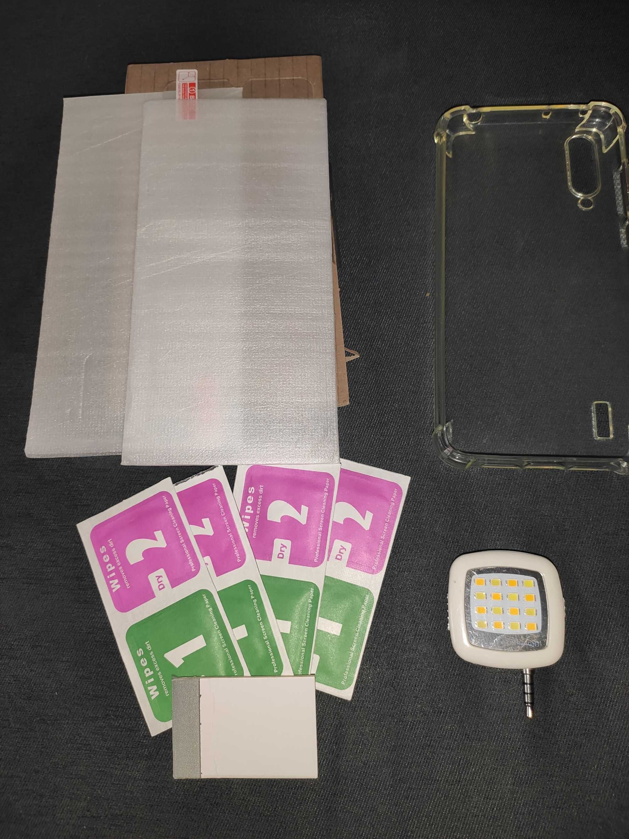 Xiaomi mi 9 lite akcesoria, etu, lampka do selfie, 2x szkło ochronne