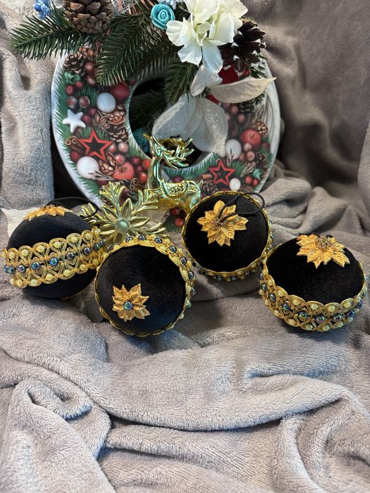 Набір оксамитових ялинкових прикрас ручної роботи