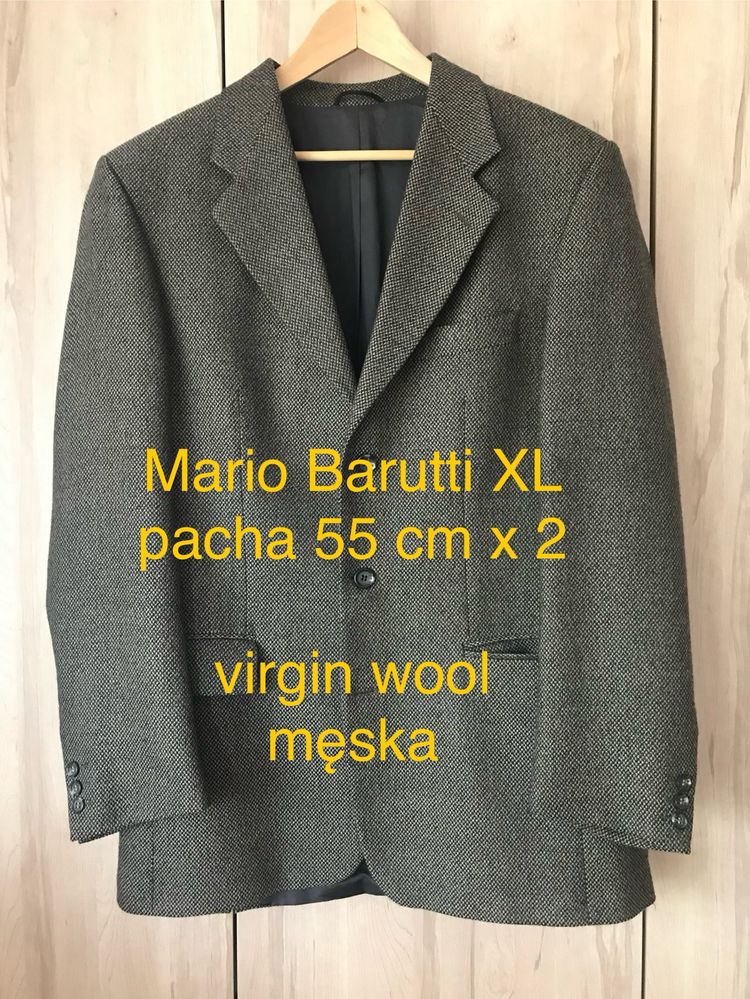 Mario Barutti XL szara męska marynarka virgin wool wełna wiskoza