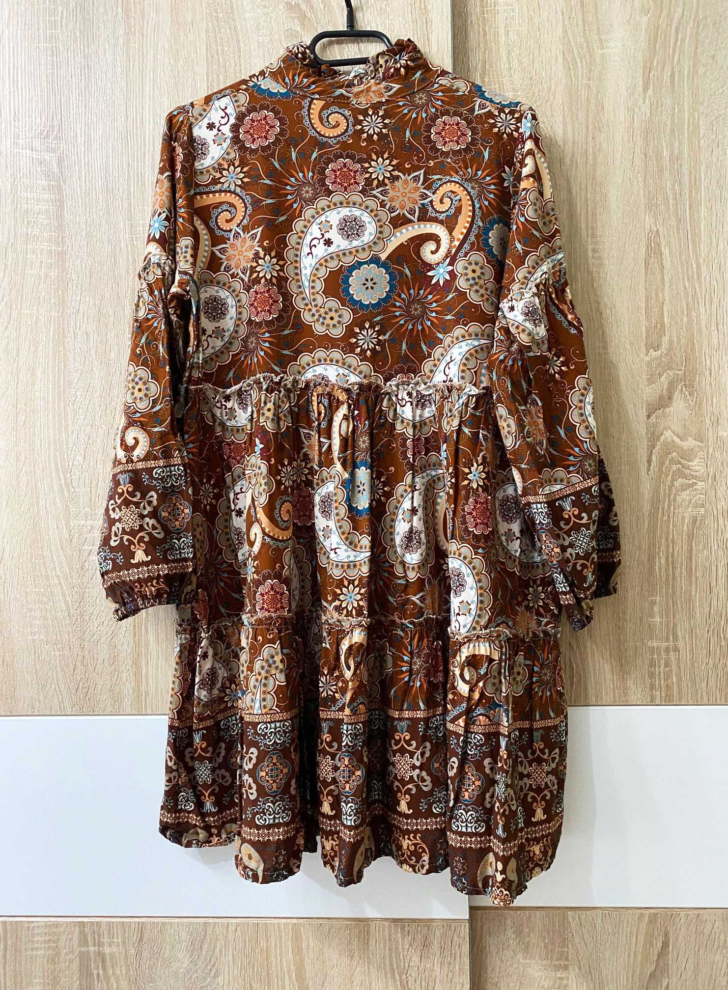 bluzka, tunika, rozm. L/XL, rozkloszowana, boho, etno, wzorzysta