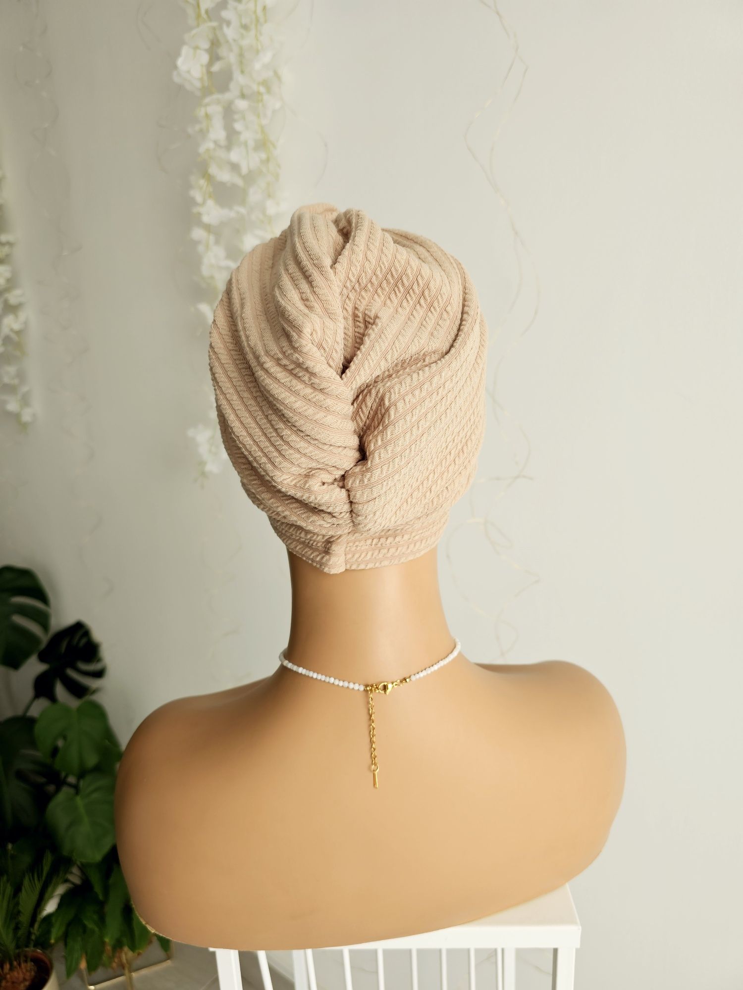 Turban czepek Mia beż nakrycie głowy podczas leczenia czapka