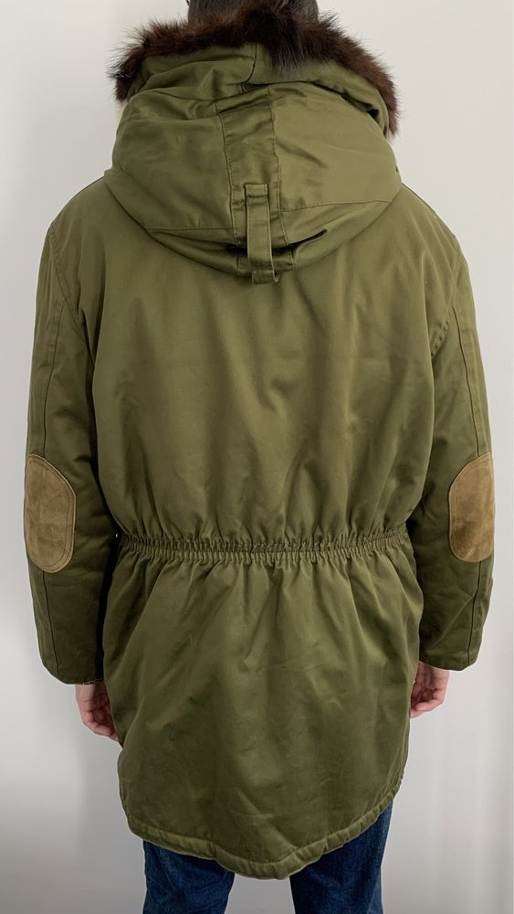 Zimowa wełniana unikatowa parka męska płaszcz kurtka khaki L 40