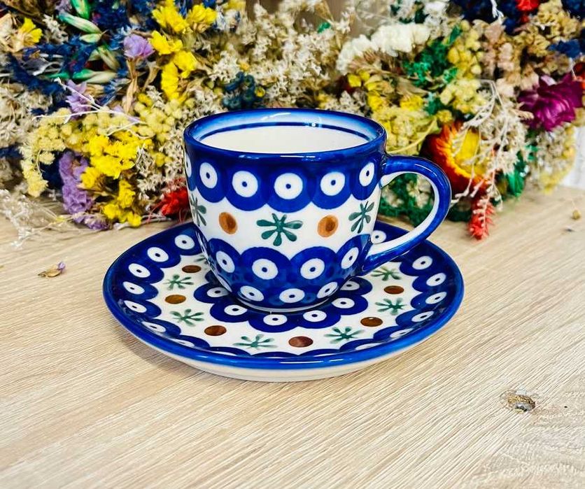 Ceramika Bolesławiec. Filiżanka + spodek espresso 0,11l (2734)