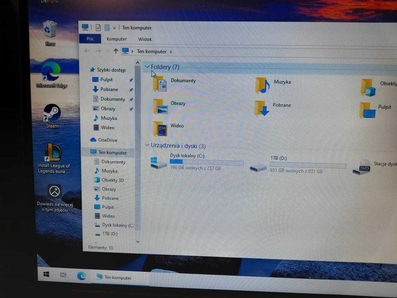 Komputer z monitorem Intel 12GB RAM SSD 240GB 1TB HDD Windows 10